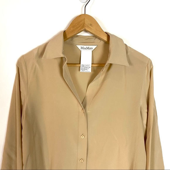 MAX MARA Beige silk long sleeve button down shirt - Picture 2 of 7